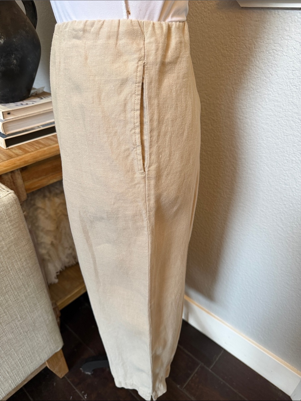 J. Jill Love Linen Cropped Capri Pants Beige Side Pockets Size Large - Picture 2 of 7